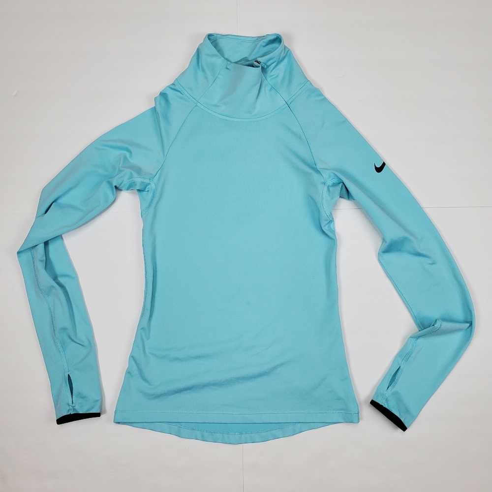 Nike Pro Hyperwarm Long Sleeve Shirt Blue Drifit Small S Mock Collar Zip Light
